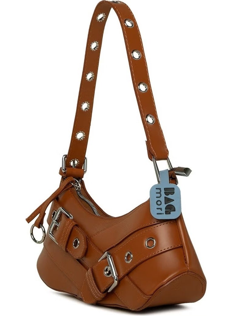 Bagmori Brown Baguette Bag with Belt Accessory and Strap Detail - Image 2
